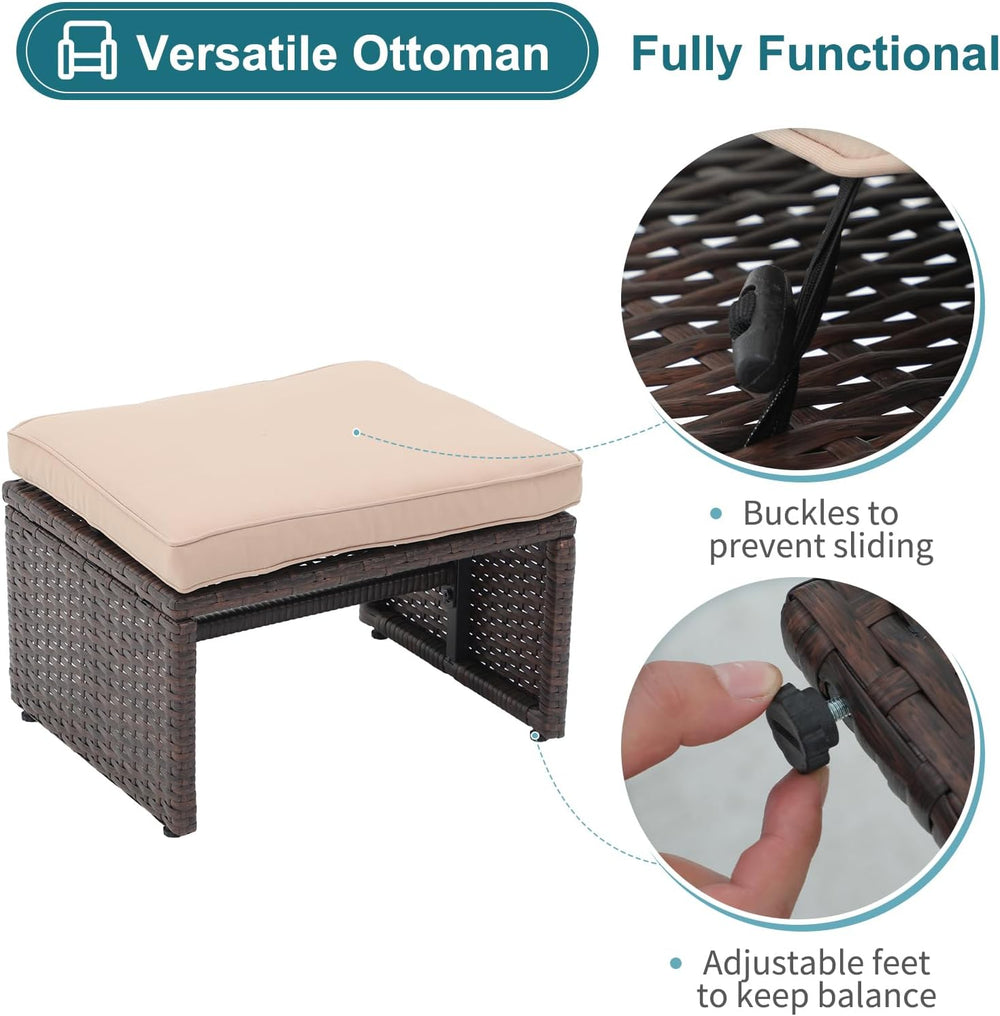 OC Orange-Casual 5 Pcs Patio Furniture Set, Patio Chairs with Ottoman Beige