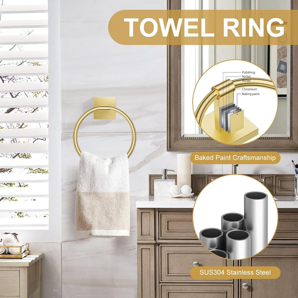 10 Pieces Brushed Gold Towel Bar Set, Double Dase Toilet Paper Holder Bathroo...