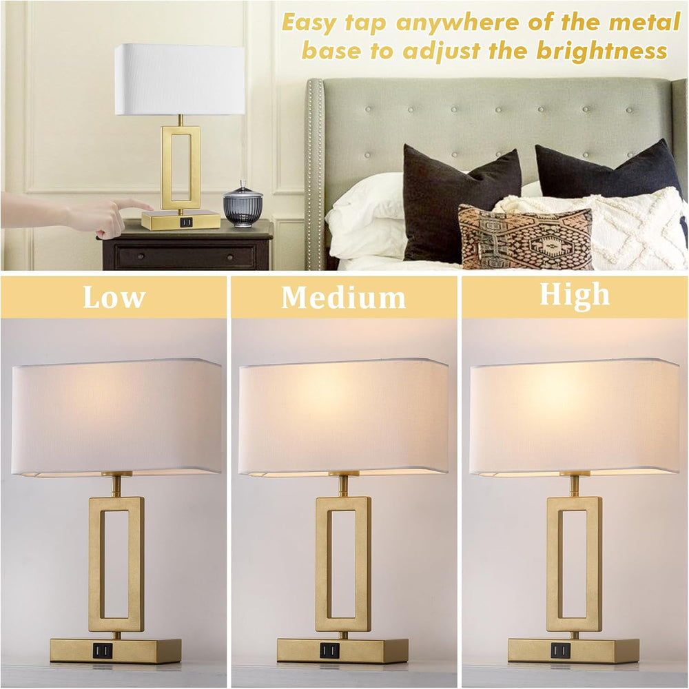gernehop Gold Table Lamps Set of 2 with Dual USB Ports,3-Way Dimmable Touch C...