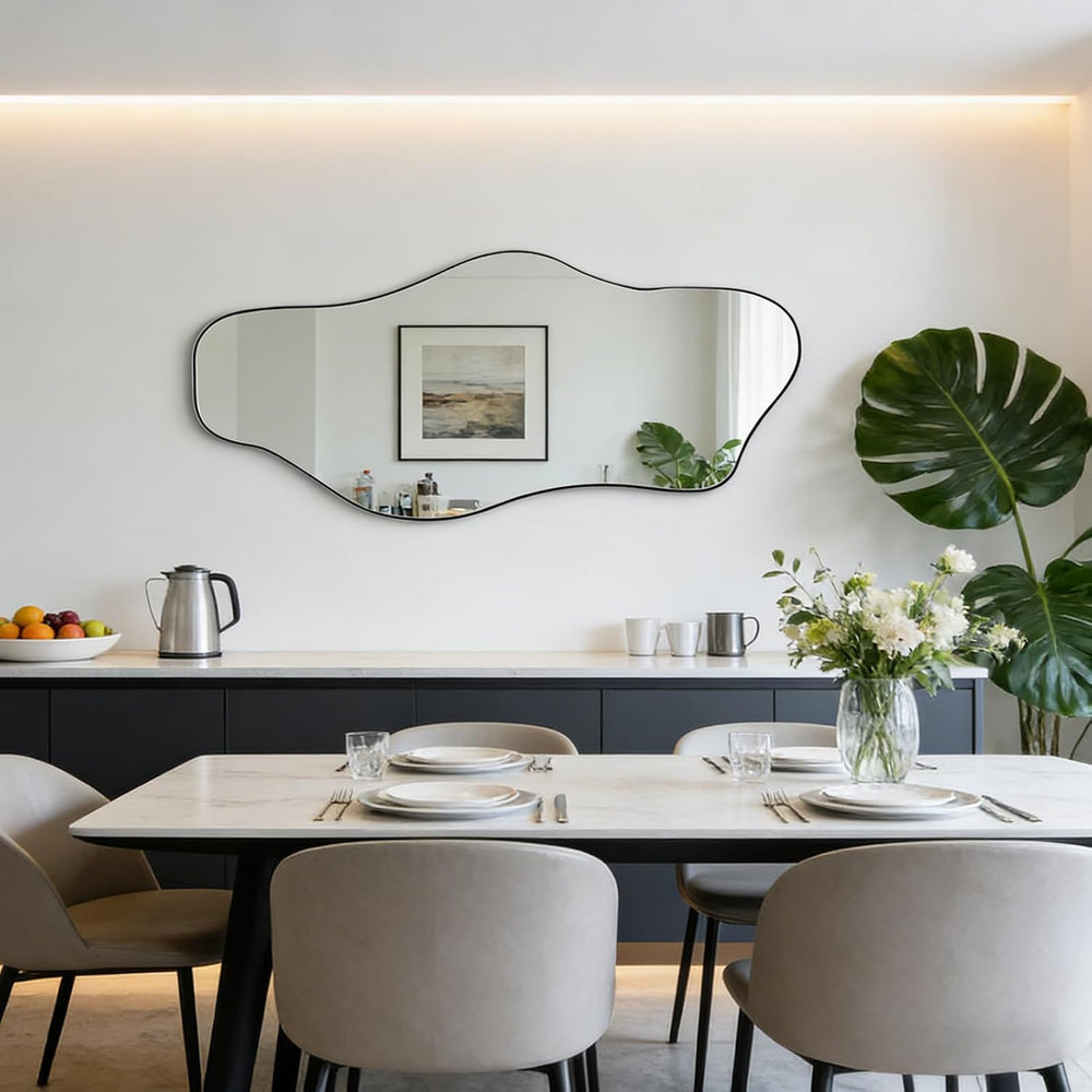63"x30" Large Irregular Wall Mirror, Abstract Frameless Mirror