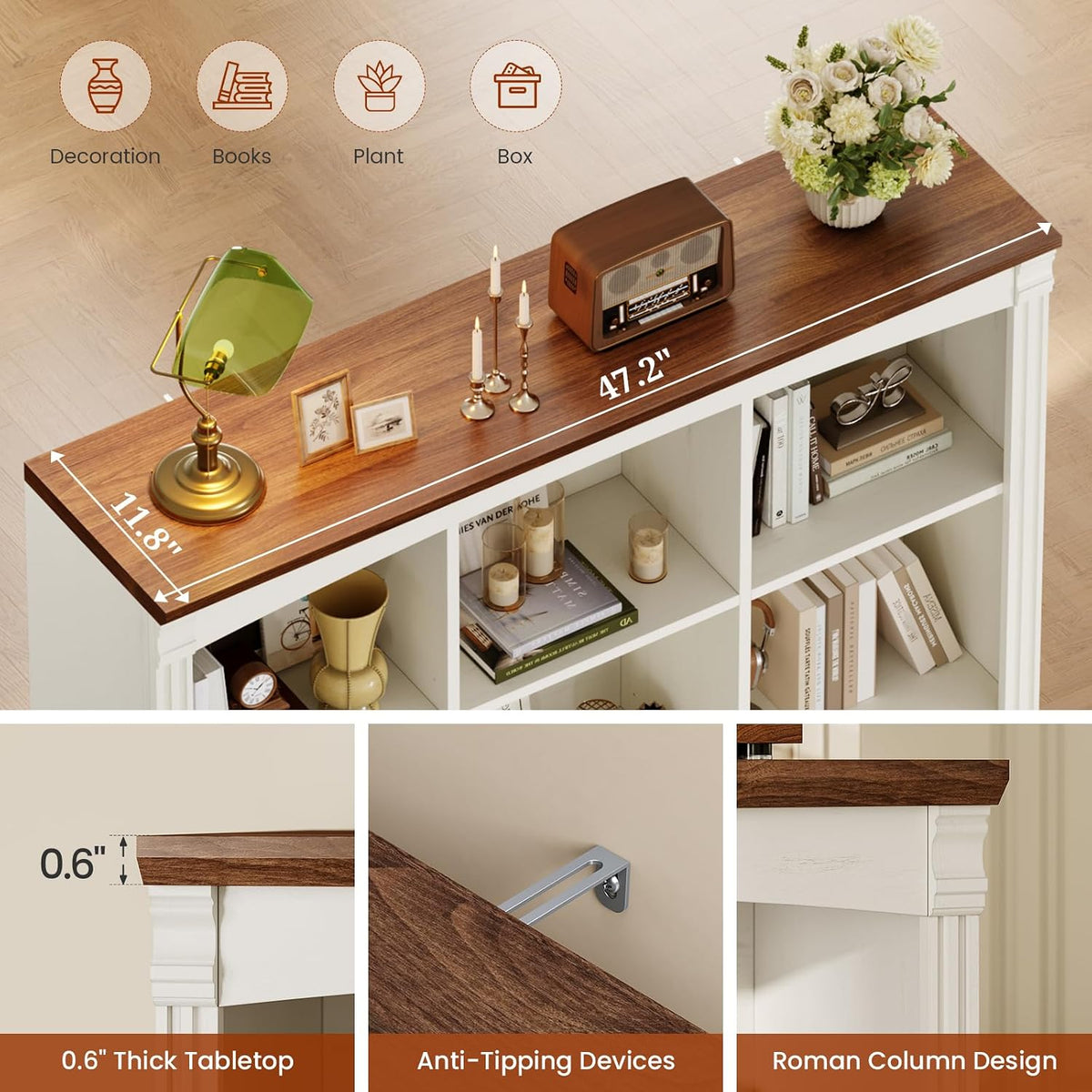 47.2''x47.9'' Wooden 9 Cube Storage Organizer Bookcase, Long Bookshelf