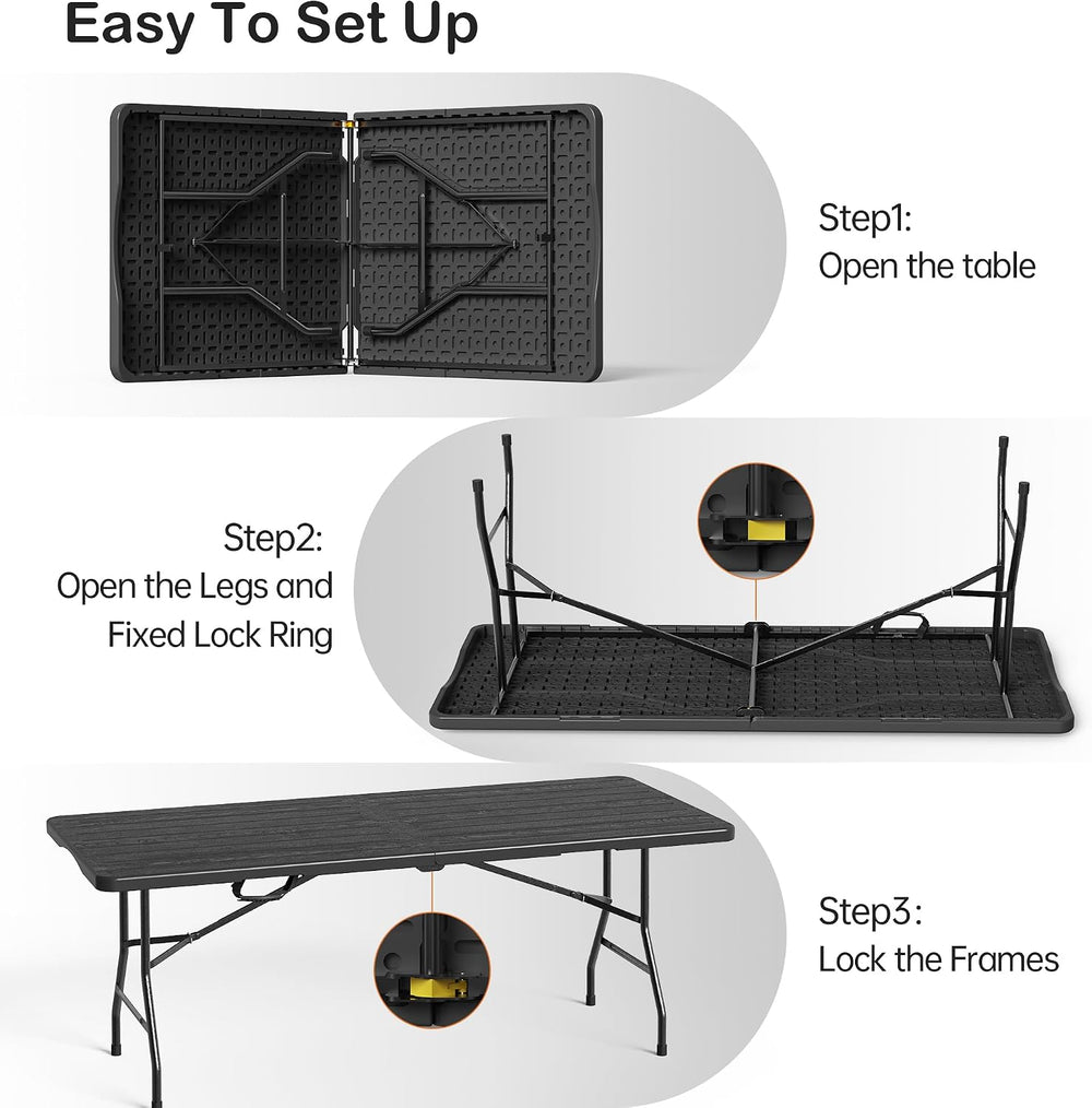 VSOAEIL 6 Foot Folding Table 2 Pack, 6 FT Foldable Plastic Table Heavy Duty