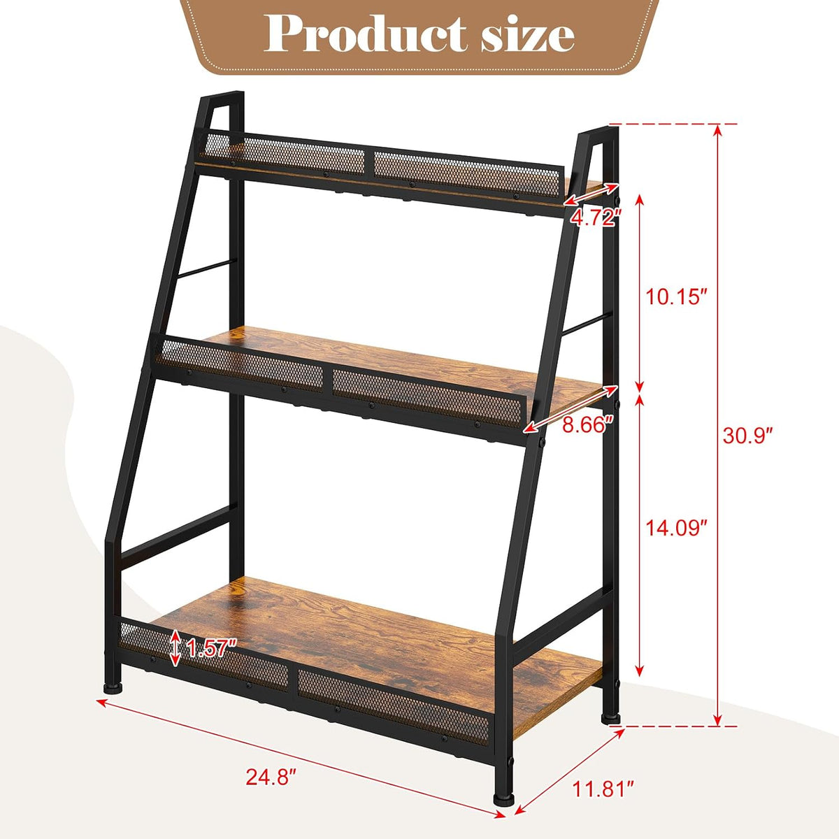 Hayexiha 3-Tier Expanded Liquor Stand, Freestanding Trapezoid Wine Rack | 40+Bottle Capacity: 24.8-inch-wide wood-and-steel stand has stepped shelves, safety fencing and adjustable feet.