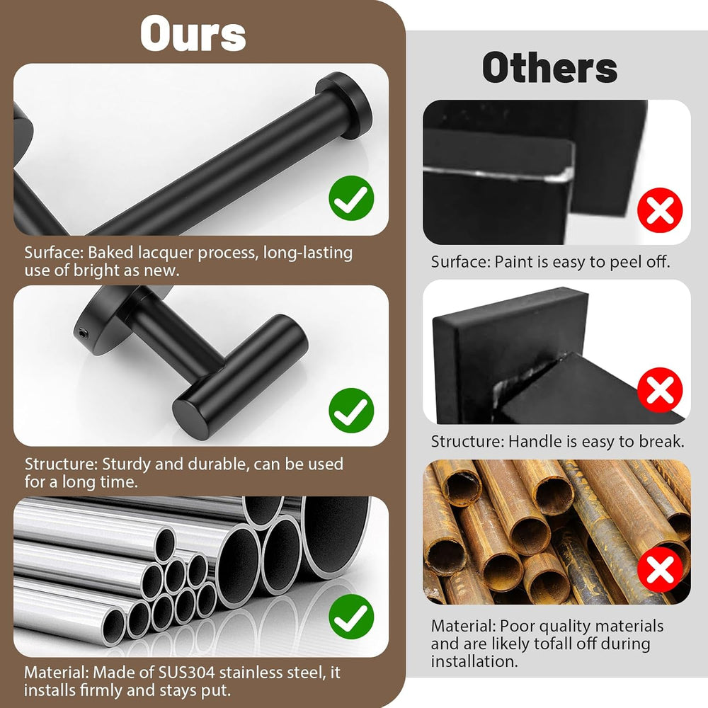 6 Pieces Matte Black Towel Bar Bathroom Hardware Set, 23.6Inch Matte Black Ba...