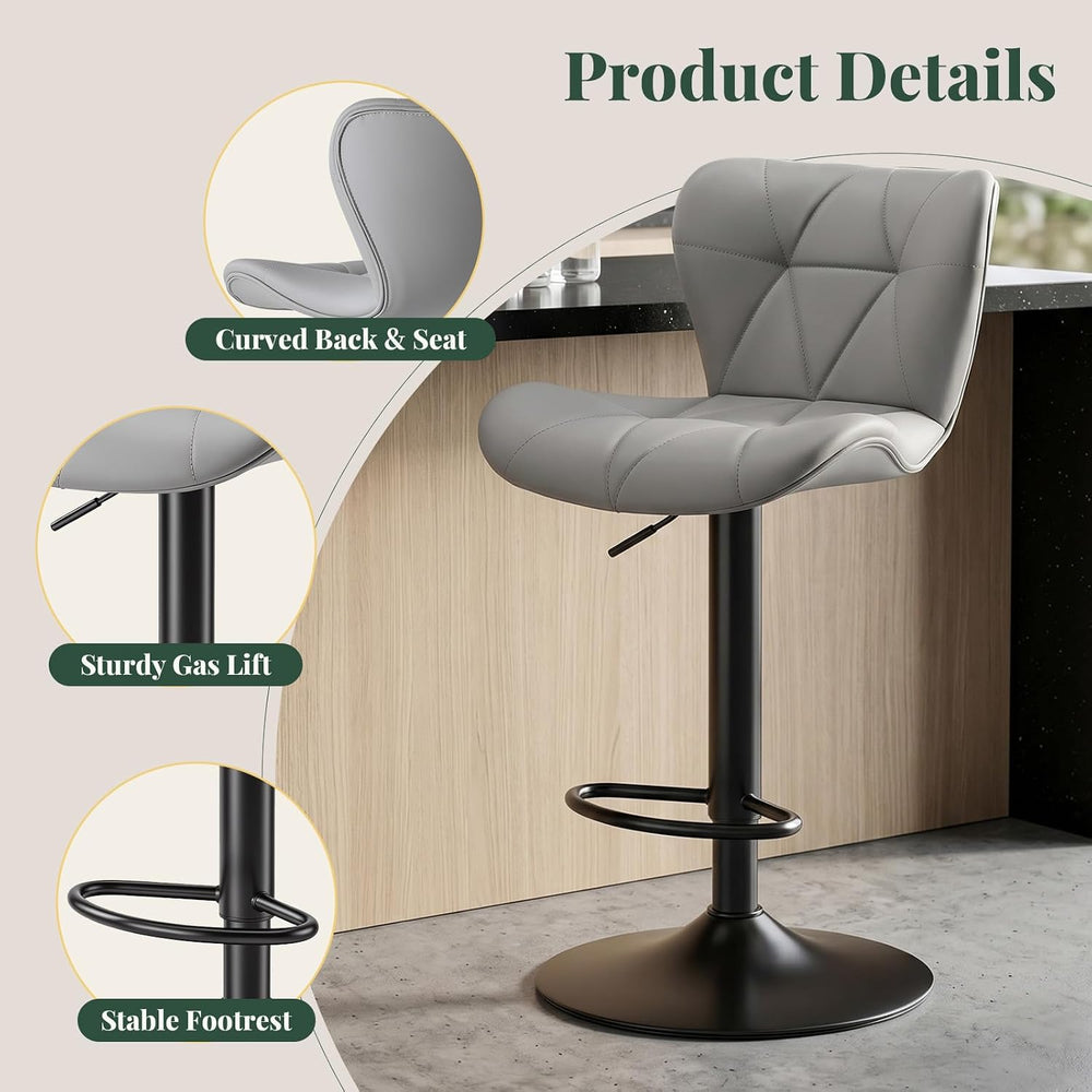 Bar Stools Set of 4, PU Leather Adjustable Height Swivel Barstool