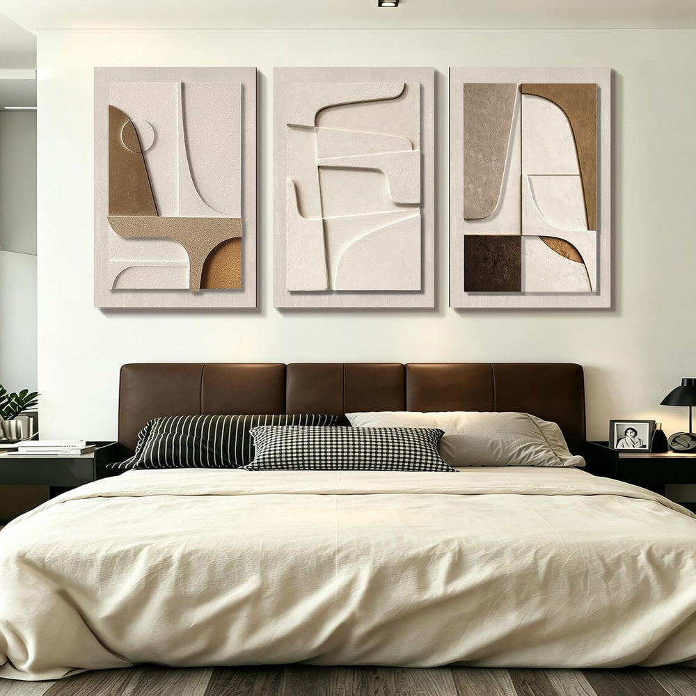 Large Wall Art for Living Room, 3D Boho Textured 3 Piece Set, 24x36 In