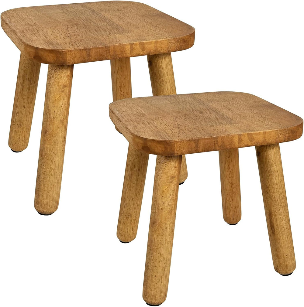 YEXEXINM 2 Pack Small Wooden Step Stools 9 Inch, Non-Slip, Holds 300 lbs