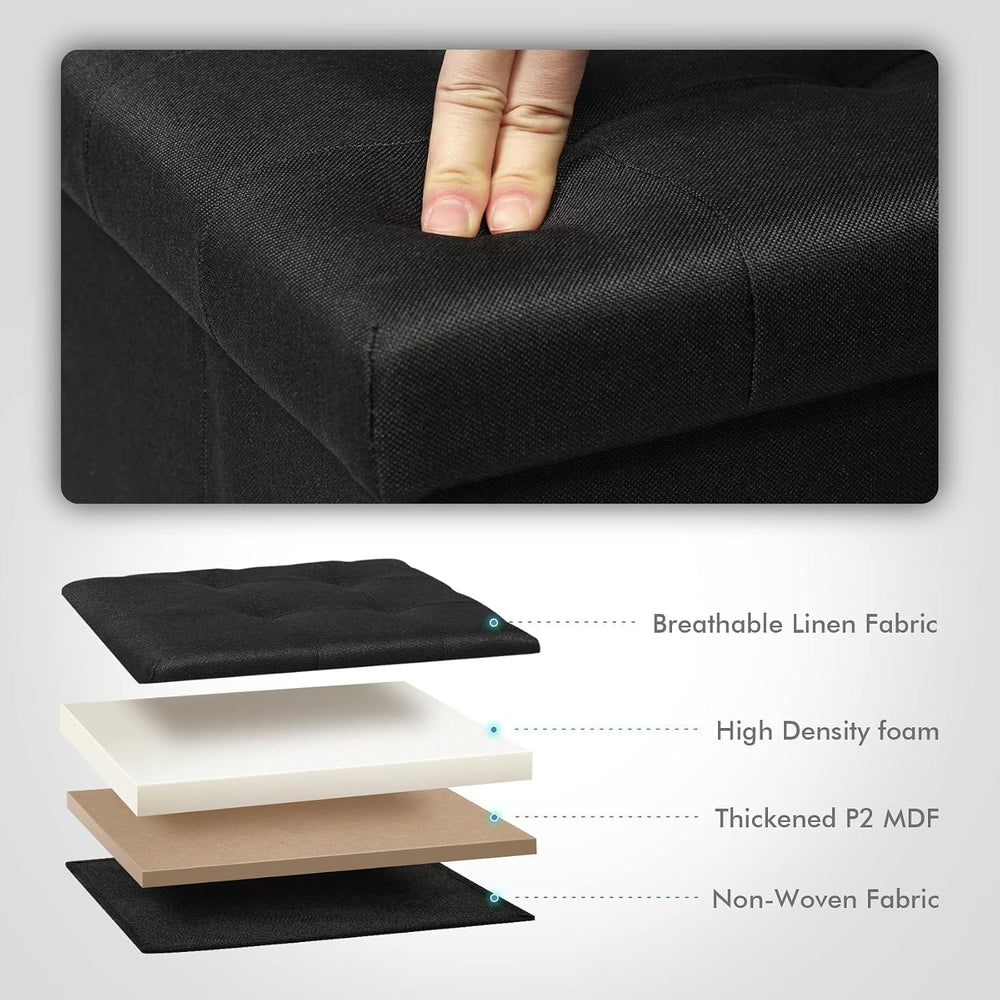B FSOBEIIALEO 12.6" Folding Storage Ottoman Foot Rest, Linen Black, 2 Pack