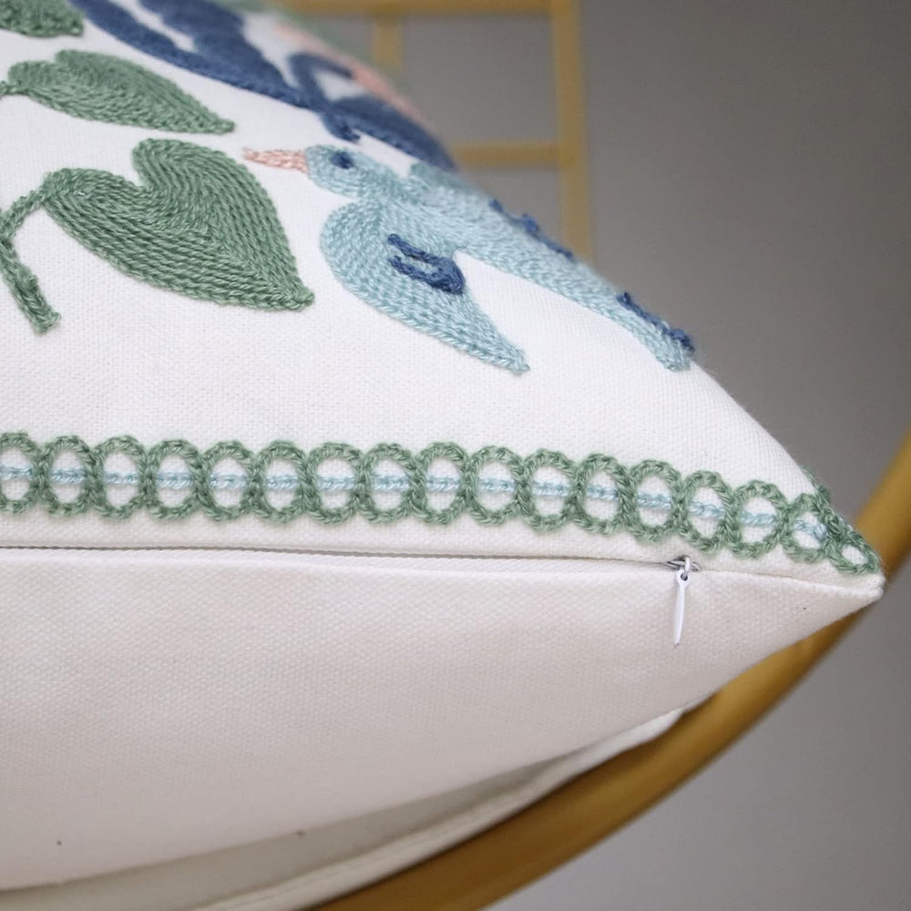 Pack of 2 Embroidered Decorative Throw Pillow Cover 18x18 Inch Farmhouse Flor...