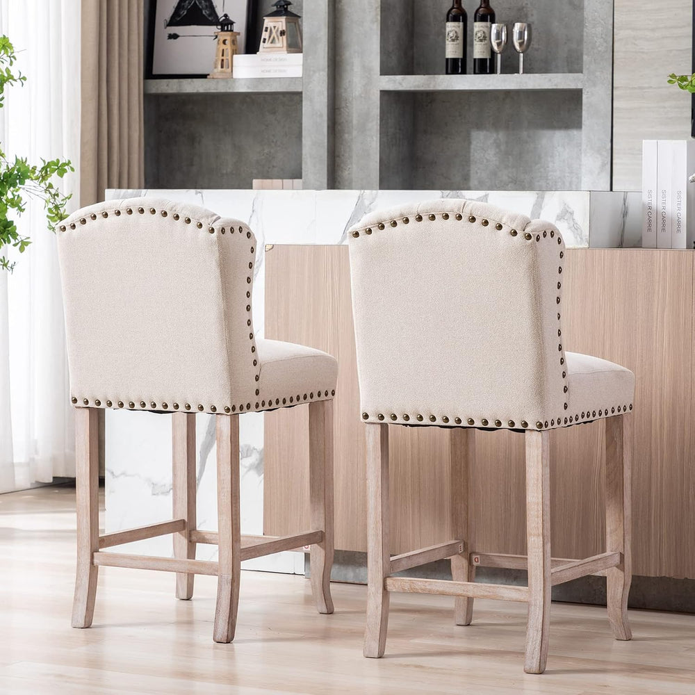 DUOMAY Tufted 26 Inch Counter Height Bar Stools Set of 2, Linen Upholstered C...