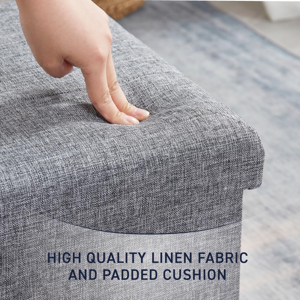 Ornavo Home 2 Pack 15 Inch Folding Storage Ottoman Cube, Linen, Gray