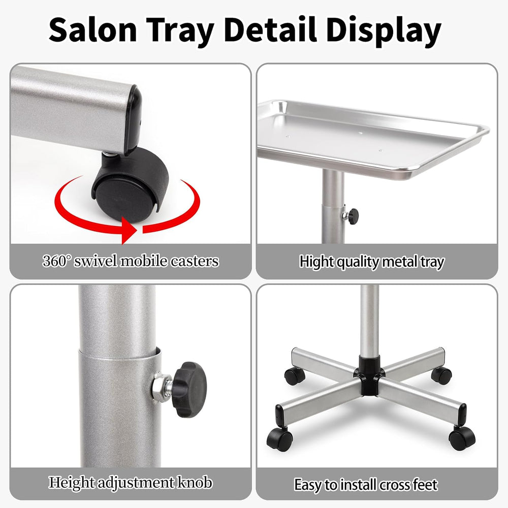 Salon Señor Salon Tray Cart,TattooTray on Wheels,Hair Color Tray,Silver