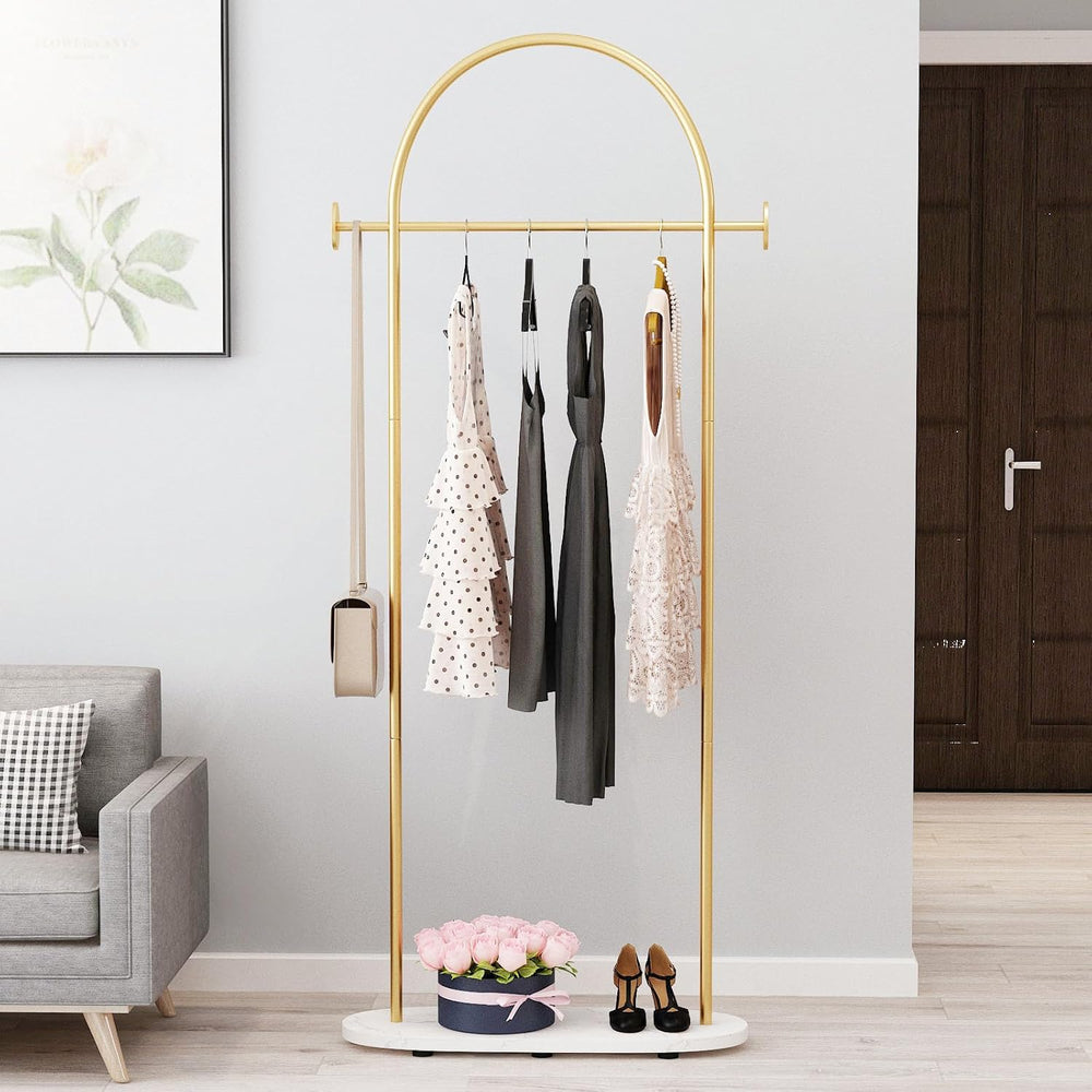 Gold Clothing Racks Heavy Duty, Gold Coat Racks Standing With Marble Base, Mo...
