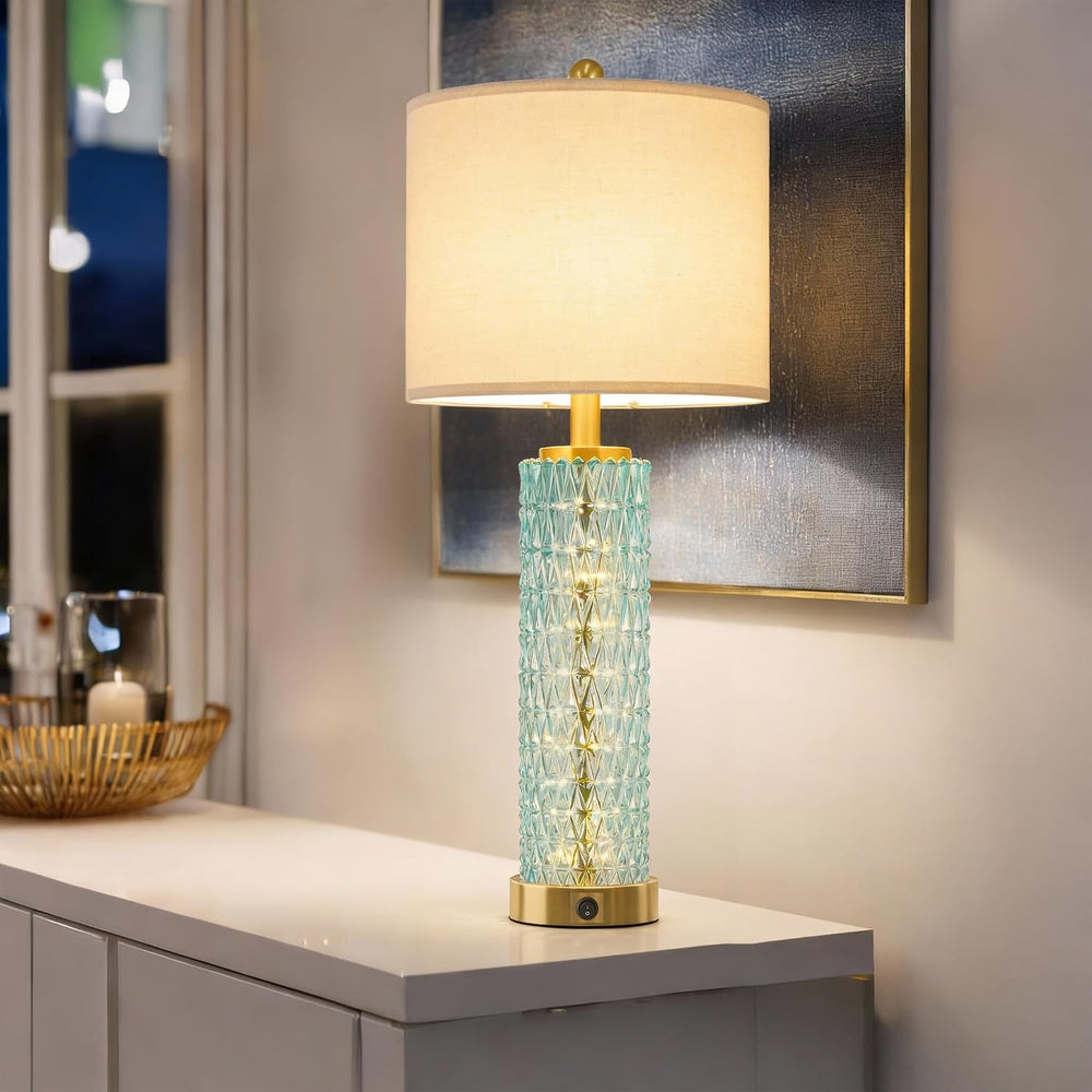 Oneach 27.75" Coastal Blue Table Lamps Set of 2 with Nightlight for Bedside