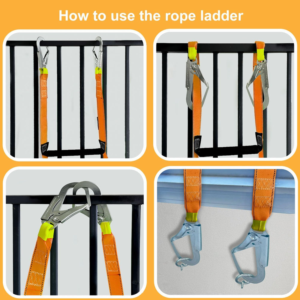 Fire Escape Ladder with 2 Heavy Hooks, 26.5 Feet Emergency Ladder 3 Story