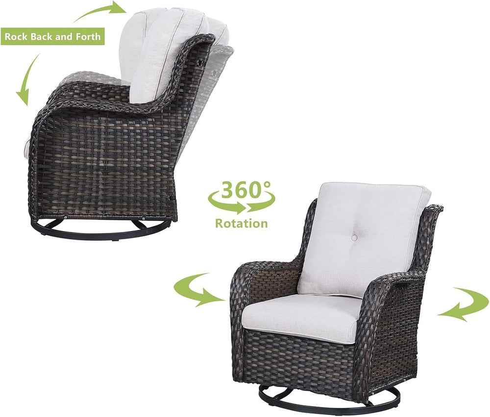 HUMMUH 5 Piece Wicker Patio Set, Sofa & Swivel Rockers, Brown/Beige