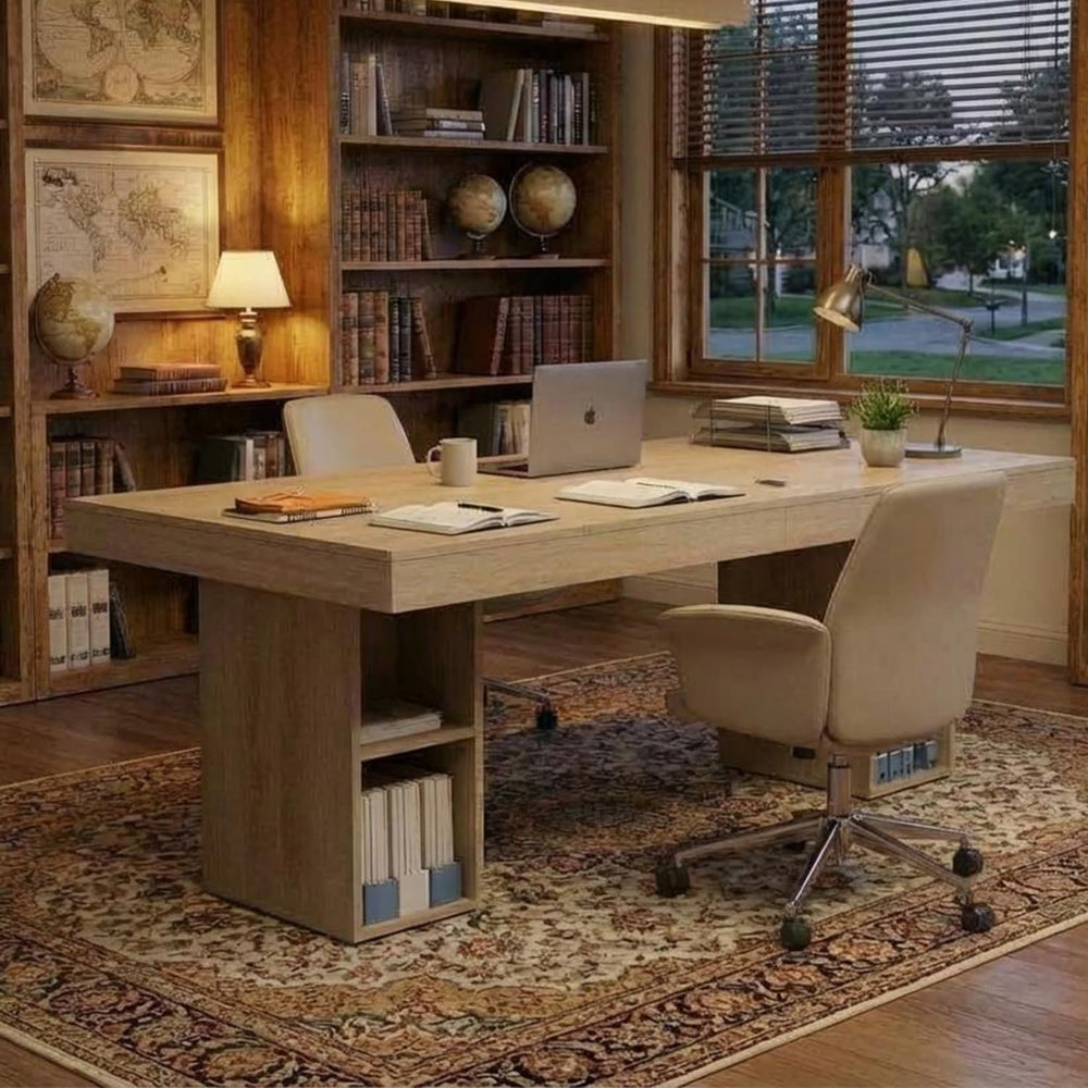 IDEALHOUSE 71” Executive Desk with Cabinet Storage, Farmhouse Home Office Des...