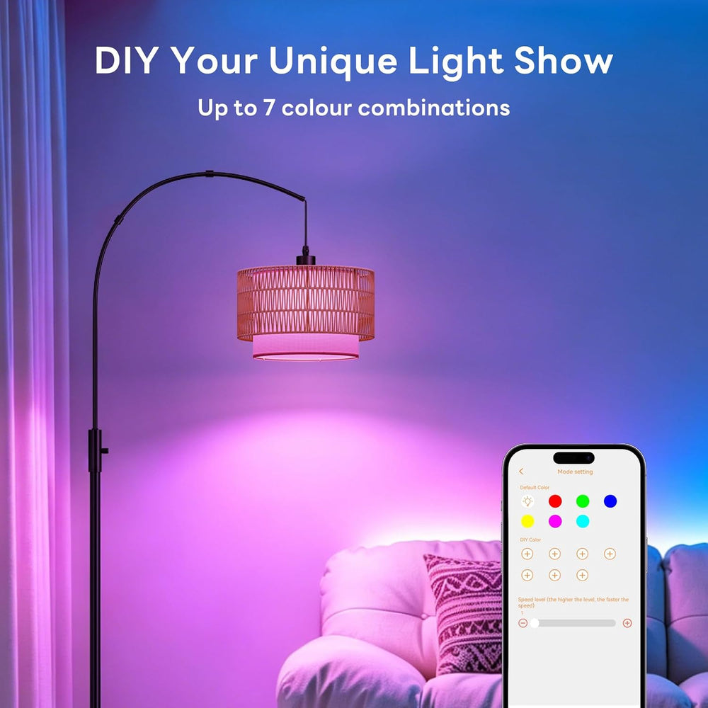 Boho Rattan Arc Floor Lamp, 71" RGB, Compatible with Alexa & App