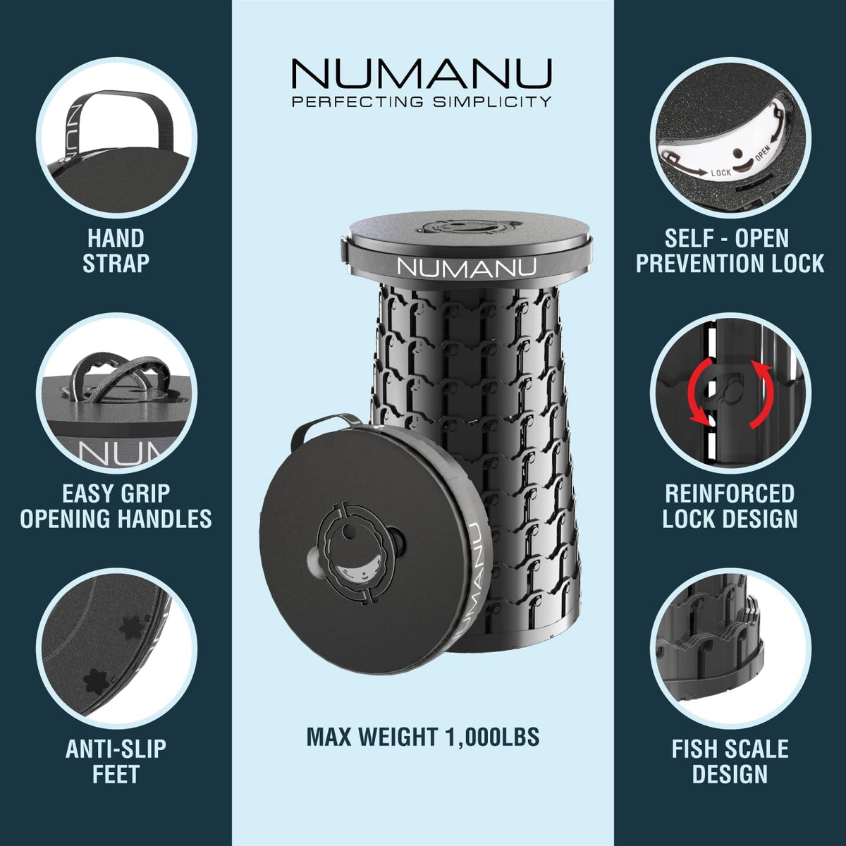 NUMANU XXL Collapsible Stool for Adults, Portable Folding Seat, 1000 lbs