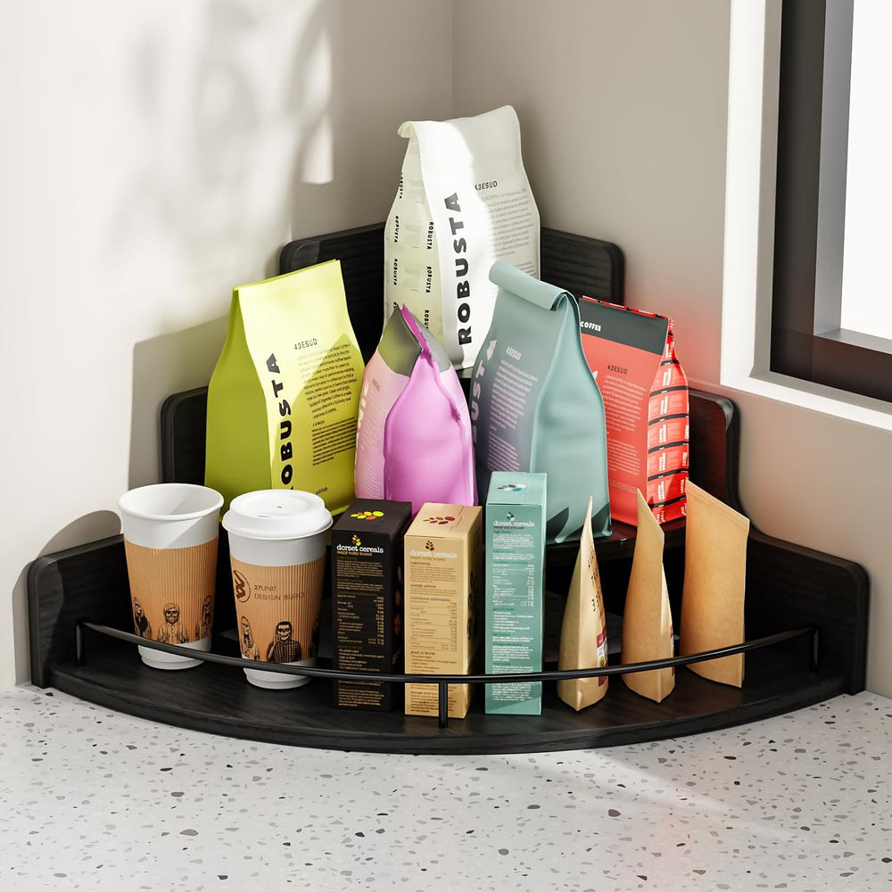 KLM Liquor Bottle Display Corner Shelf, Black