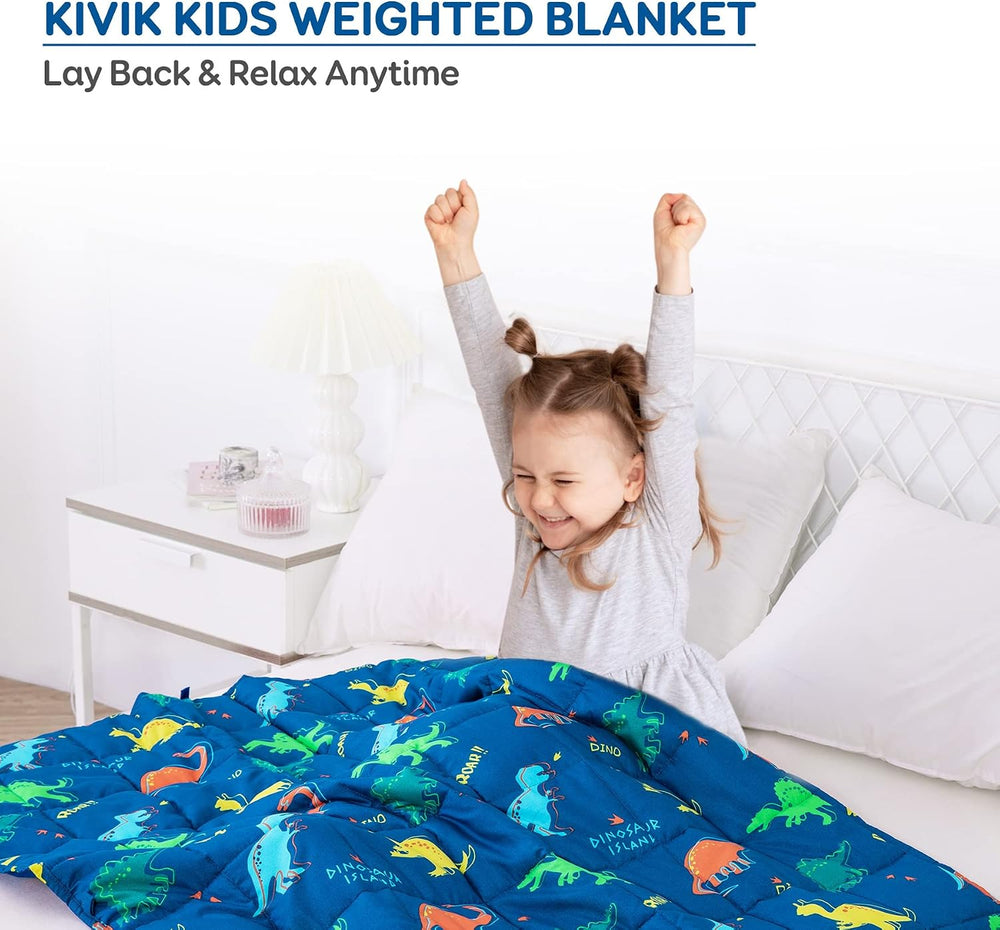 Kivik Weighted Blanket 3lbs, Cooling Blue Dinosaur Heavy Blankets, 36"x4...
