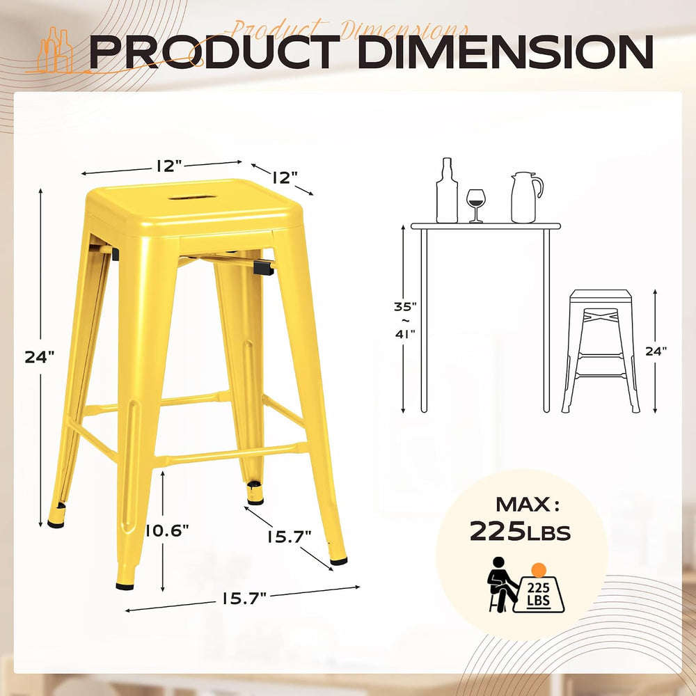 Furmax 24 Inch Metal Bar Stools Set of 4, Counter Height Bar Stools Height Hi...