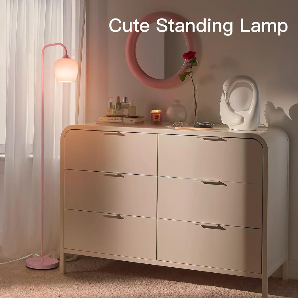 ONEWISH Pink Floor Lamp-Modern Standing Lamp for Living Room Bedroom, Glass L...