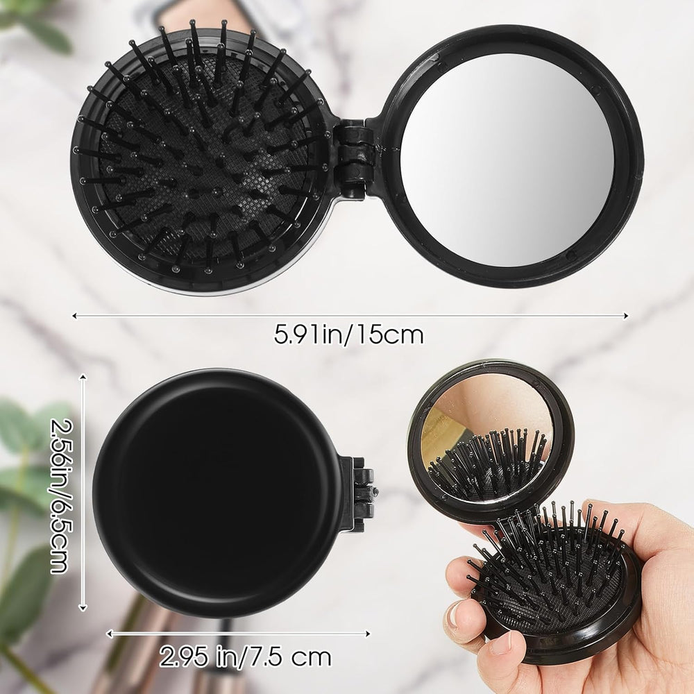 Uiifan 50 Pcs Foldable Mini Travel Hair Brush with Mirror Bulk Compact Comb