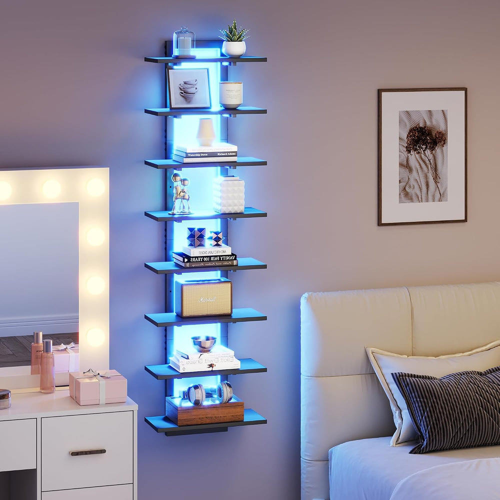 8 Tier Wall Mounted Shelf with RGB Lights, LED Floating Shelf,