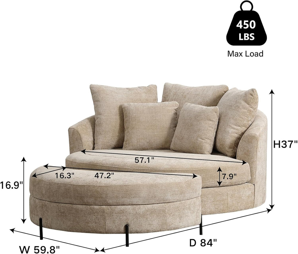 Chifee & Vingol 59.8" W Oversized Accent Barrel Chair Large Round Ch...