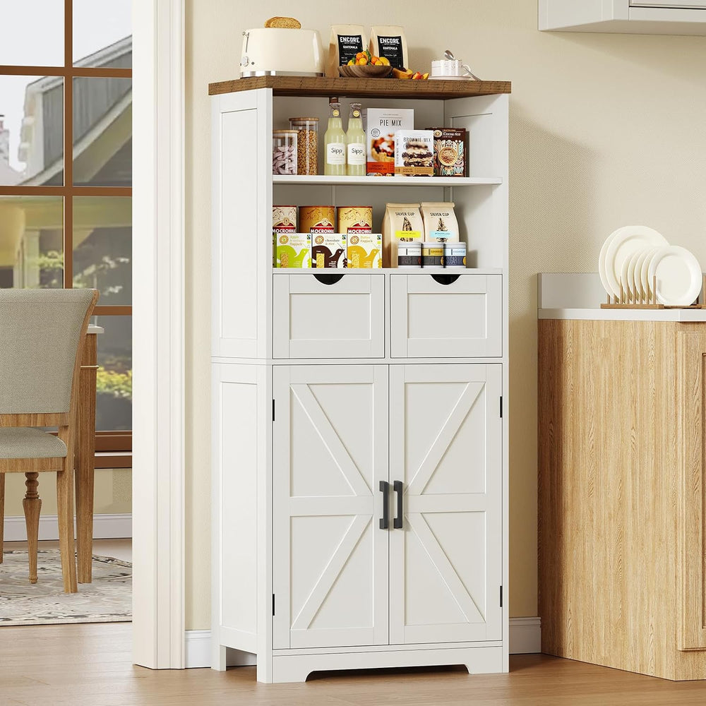 TEENFON Storage Cabinet with Doors & 2 Drawers, Kitchen Cabinet with Adju...