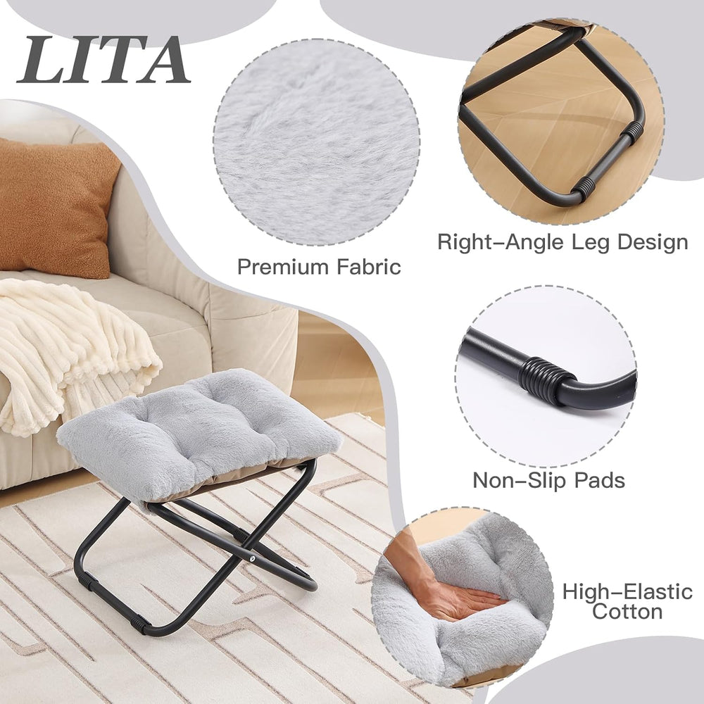 LITA Folding Ottoman, Upholstered Folding Foot Rest Stool for Living Room