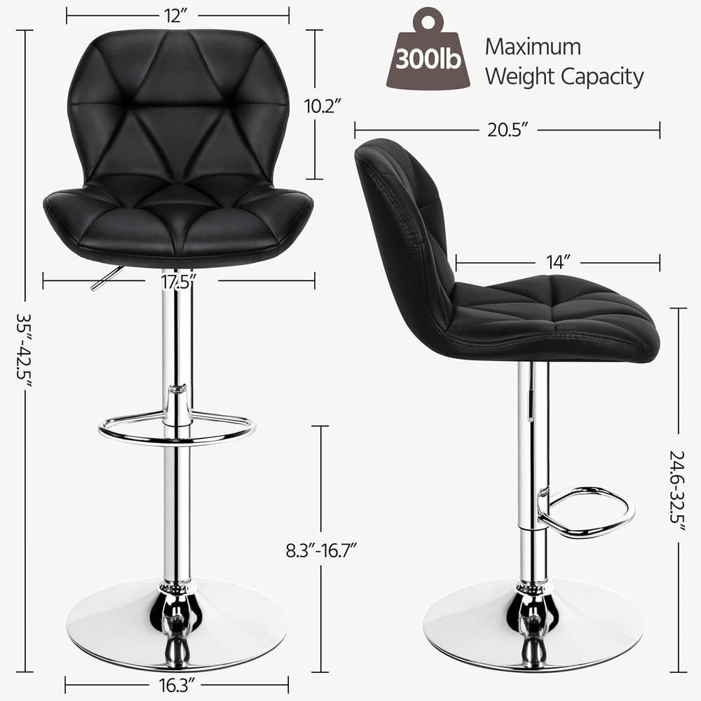 Yaheetech Bar Stools Set of 2 Adjustable Height Swivel Barstools Black