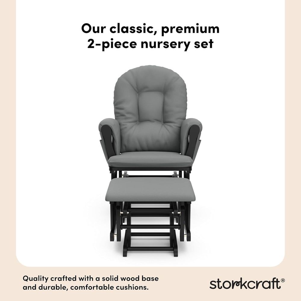 Storkcraft Premium Hoop Glider & Ottoman, Black with Gray