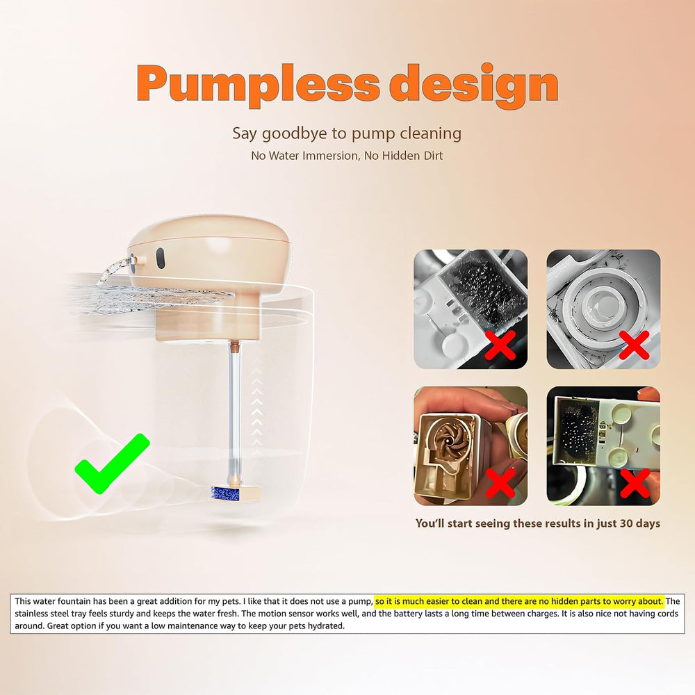 Cat Water Fountain Pumpless, Pet Fountain for Cats Indoor, 3L/102oz, Automati...