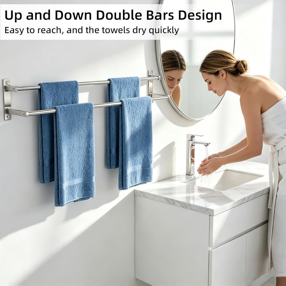 Double Towel Bar, 32Inch Towel Rack for Bathroom, Brushed Nickel