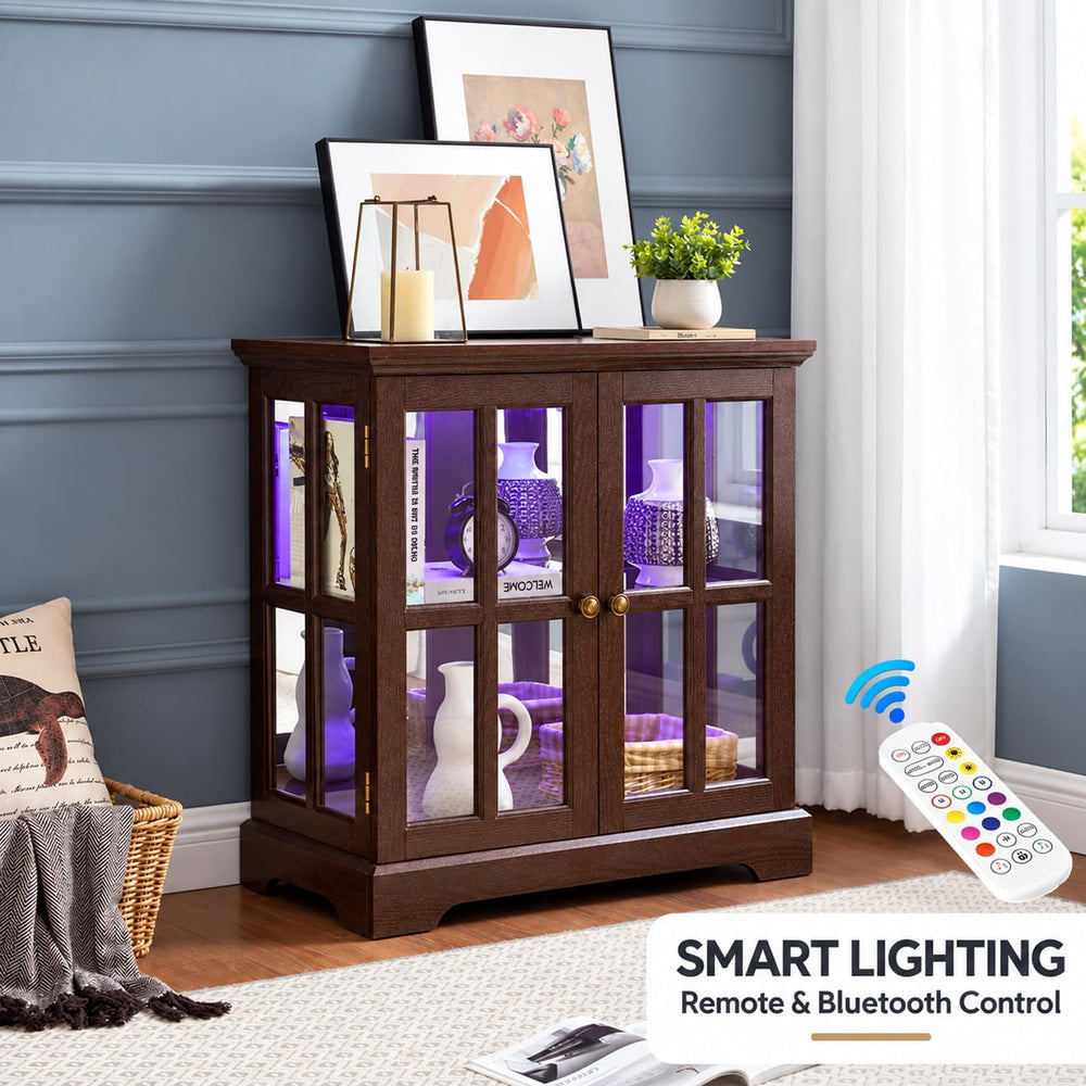 30" Curio Display Cabinet with Glass Doors, LED Light & Shelves