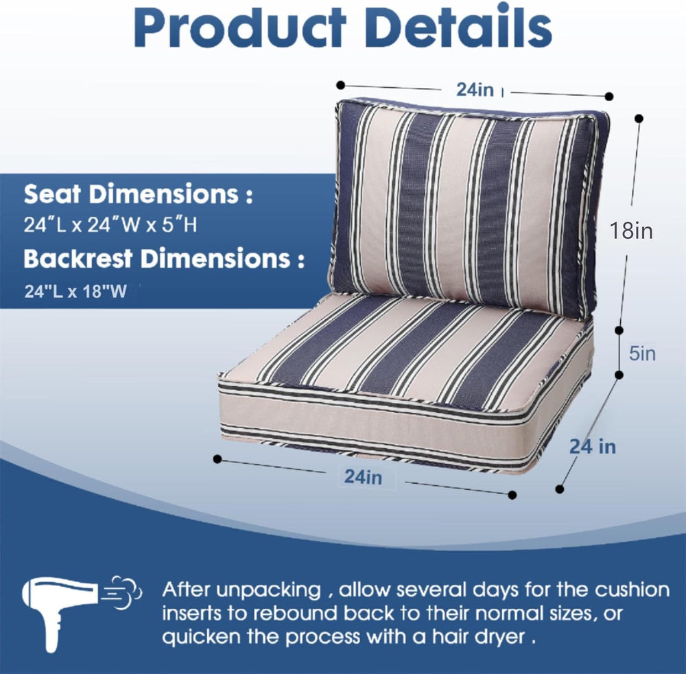 HERMOCE Outdoor Deep Seating Cushion Set, 24" x 24", Waterproof &am...