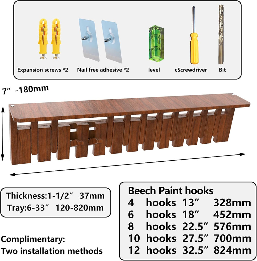 Paint Wood Wall Mounted Coat RackHooks Piano Key Hangers Natural Solid Wood H...