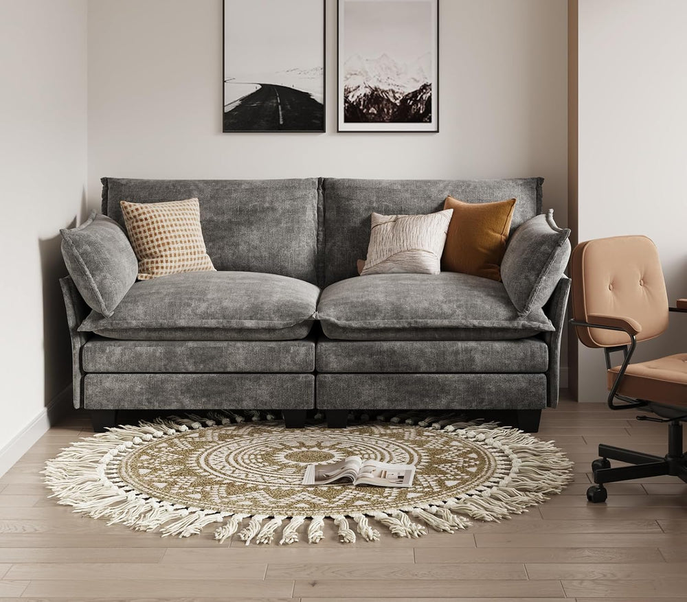 KKL Modular Sectional Sofa, Loveseat 2 Seater Cloud Couch, Chenille Modern Se...