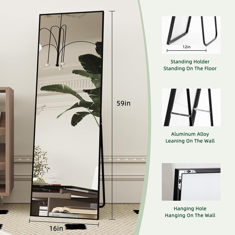 Beauty4U 59" x 16" Full Length Mirror with Stand, Black Floor Mirror