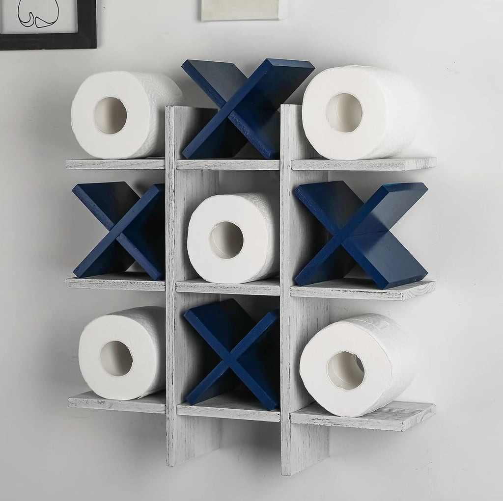 Weysat Tic Tac Toe Toilet Paper Holder,Retro White, Blue