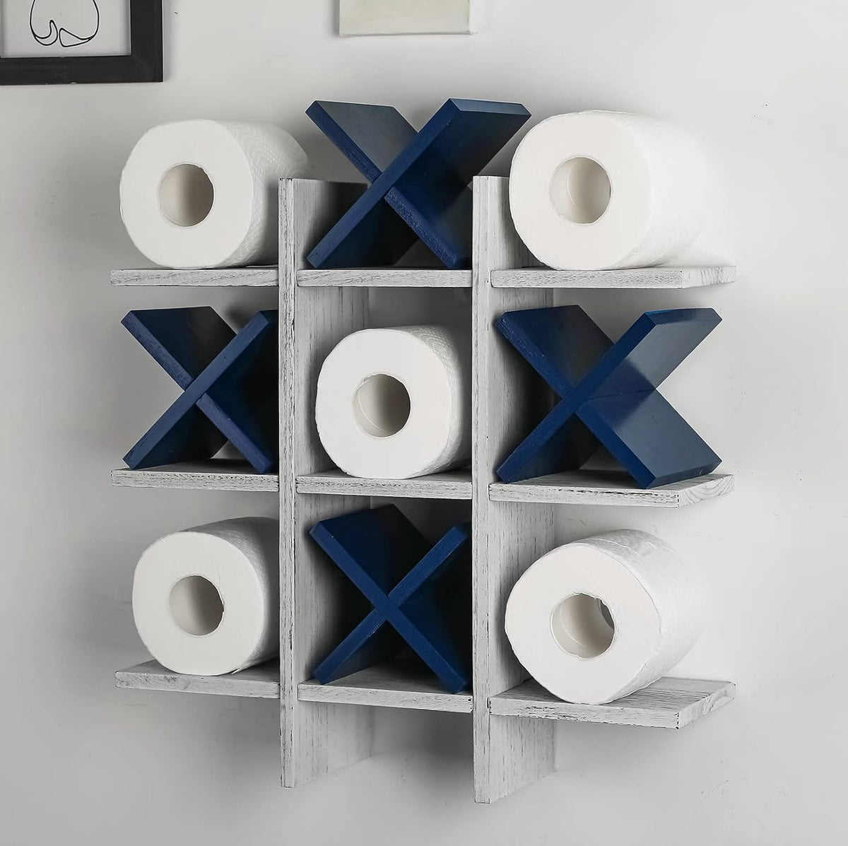 Weysat Tic Tac Toe Toilet Paper Holder,Retro White, Blue
