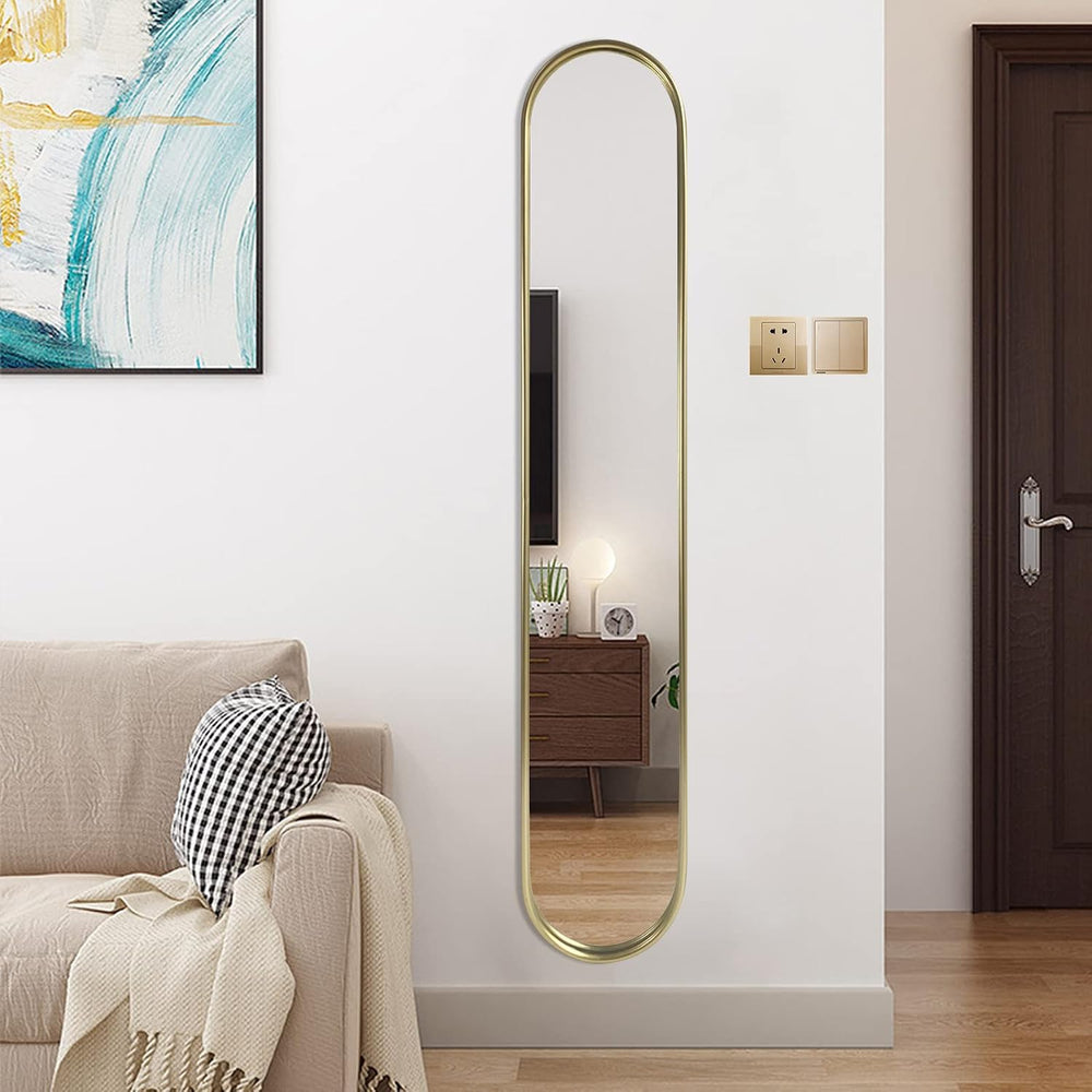 OUSHUAI Gold Full Length Oval Mirror,Narrow Capsule Long Mirrors with Metal F...