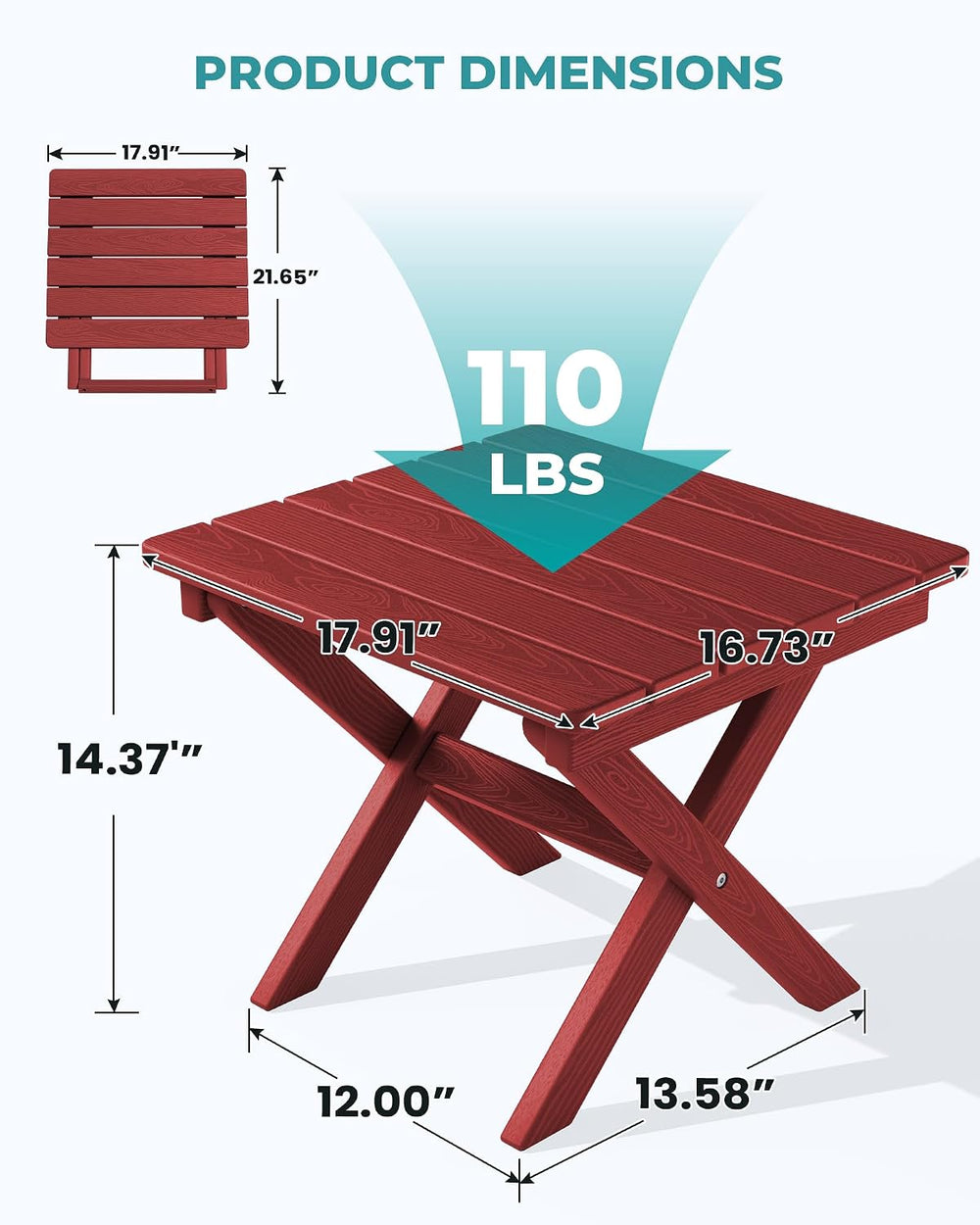 SERWALL Small Folding Outdoor Side Table Set of 4, Red
