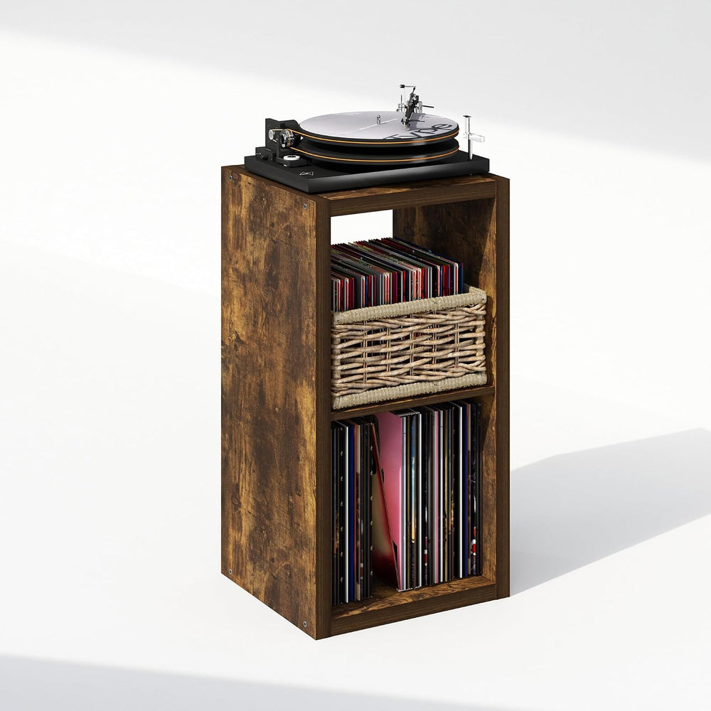 Furinno Cubicle Record Player Stand, 2-Cube Record Storage, Amber Pine