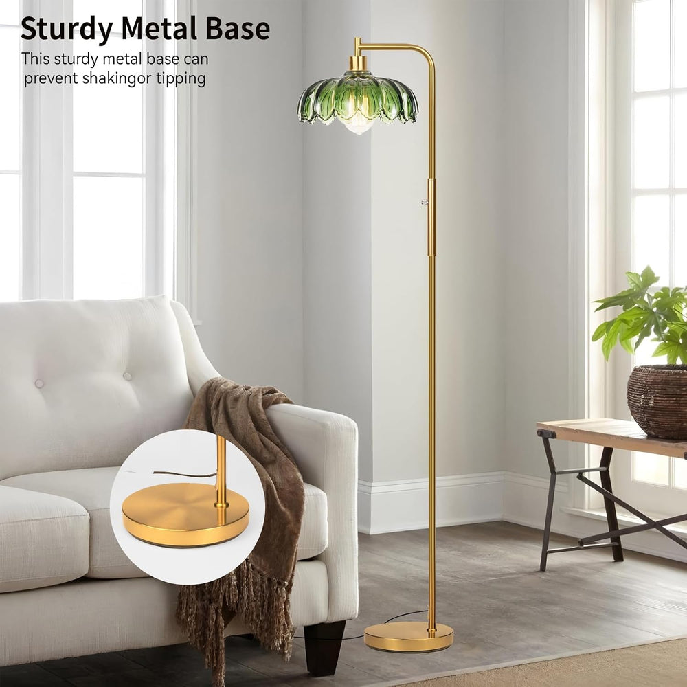 Ruiever Glass Floor Lamp for Living Room, Dimmer Standing Lamp with Green Lam...
