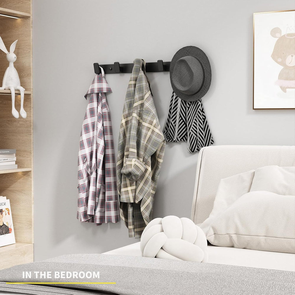 Black Wall Mount Coat Rack, 5 Wall Hooks For Hanging Key Holder Hat Hooks