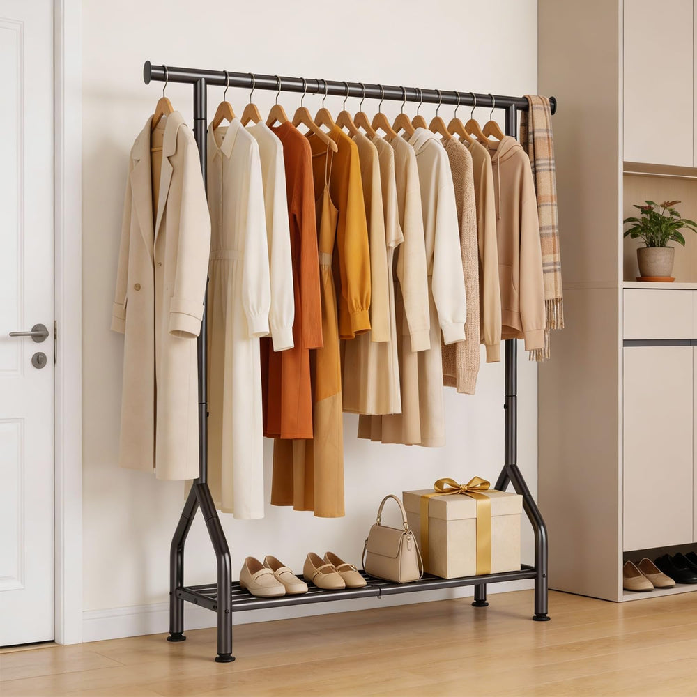 EAGMAK Sturdy Clothing Racks with Shelf, Metal Clothes Rack with Leveling Fee...