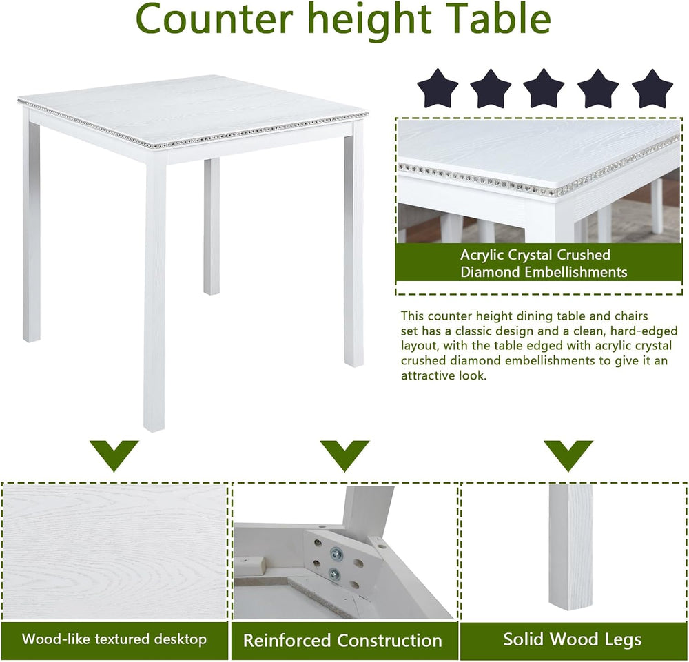 LUMISOL 5-Piece Dining Table Set for 4, Farmhouse Counter Height Kitchen Tabl...